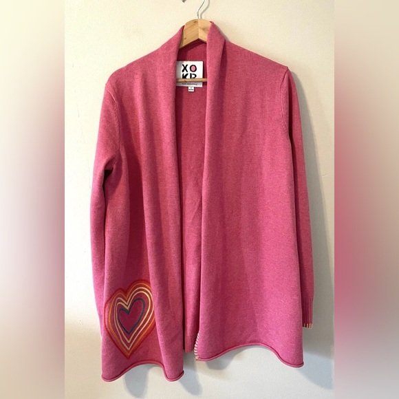 Anthropologie Kerri Rosenthal XOKR Open Front Cardigan Embroidered Heart Pink XL - Picture 1 of 6